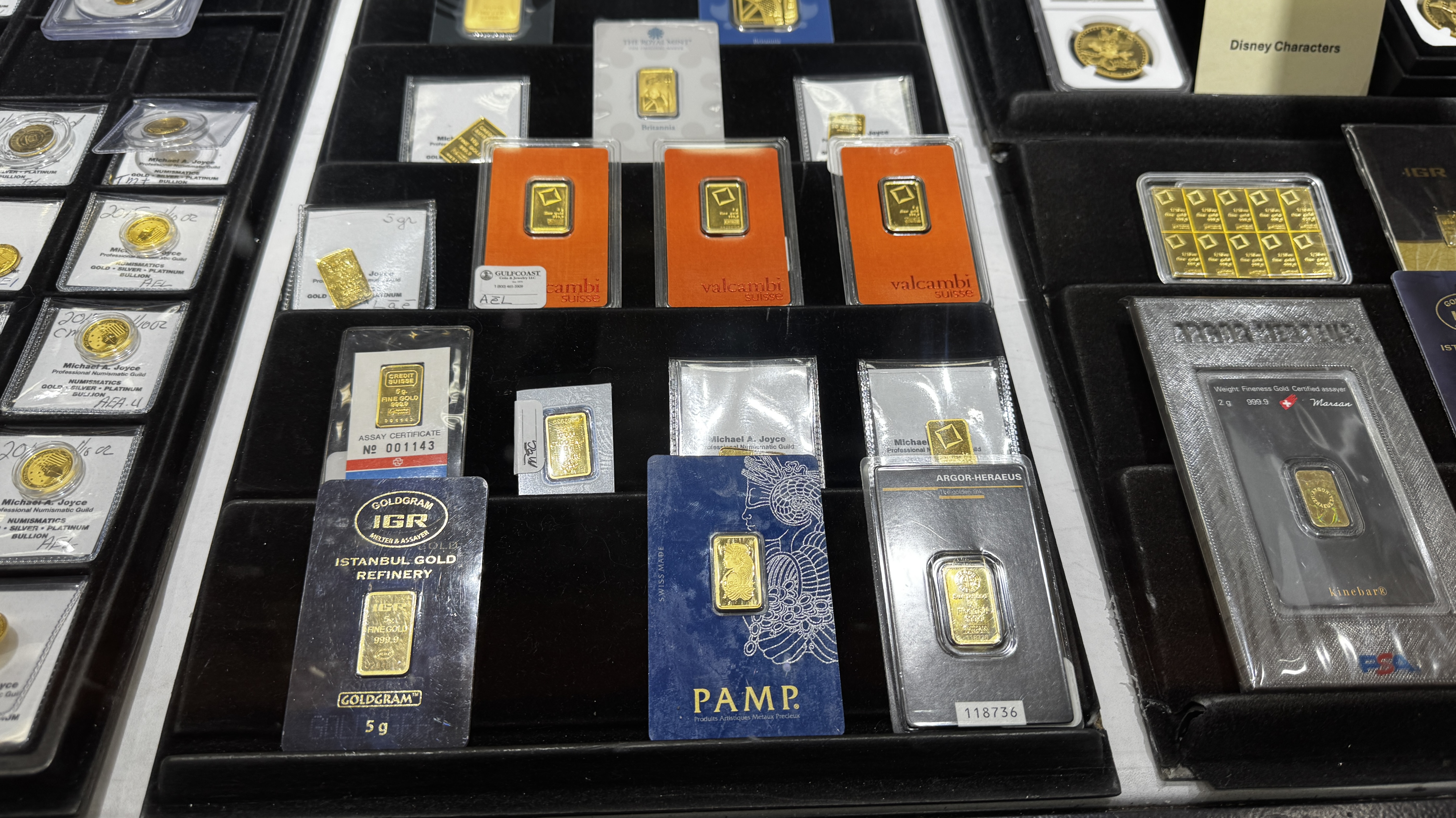Gold bullion bars at Gulf Coast Coin and Jewelry