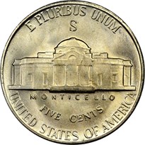 Reverse of wartime Jefferson silver nickel