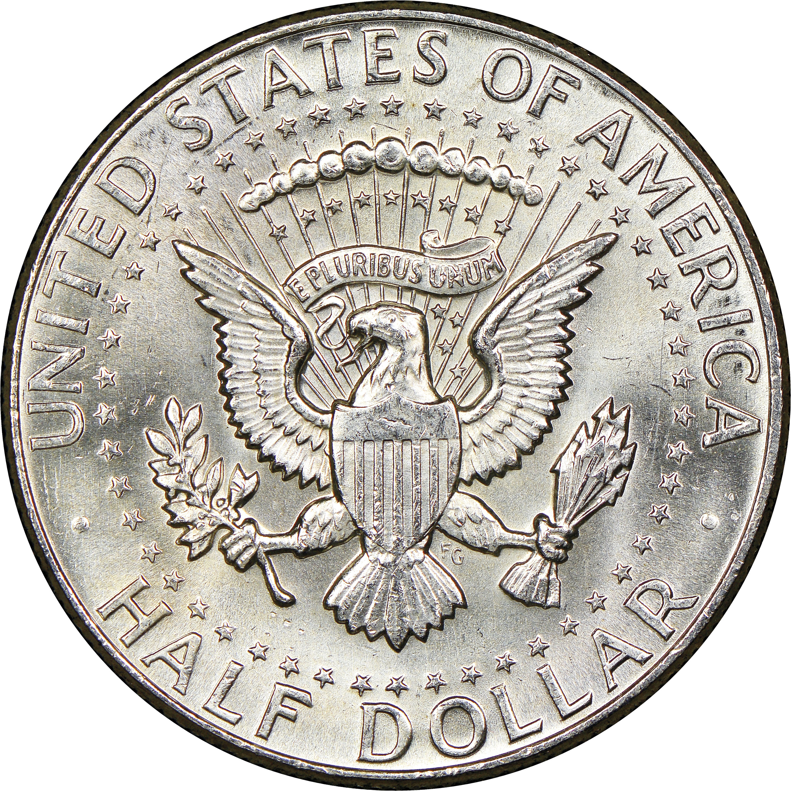 Reverse of a 1964 Kennedy 90 percent silver half dollar