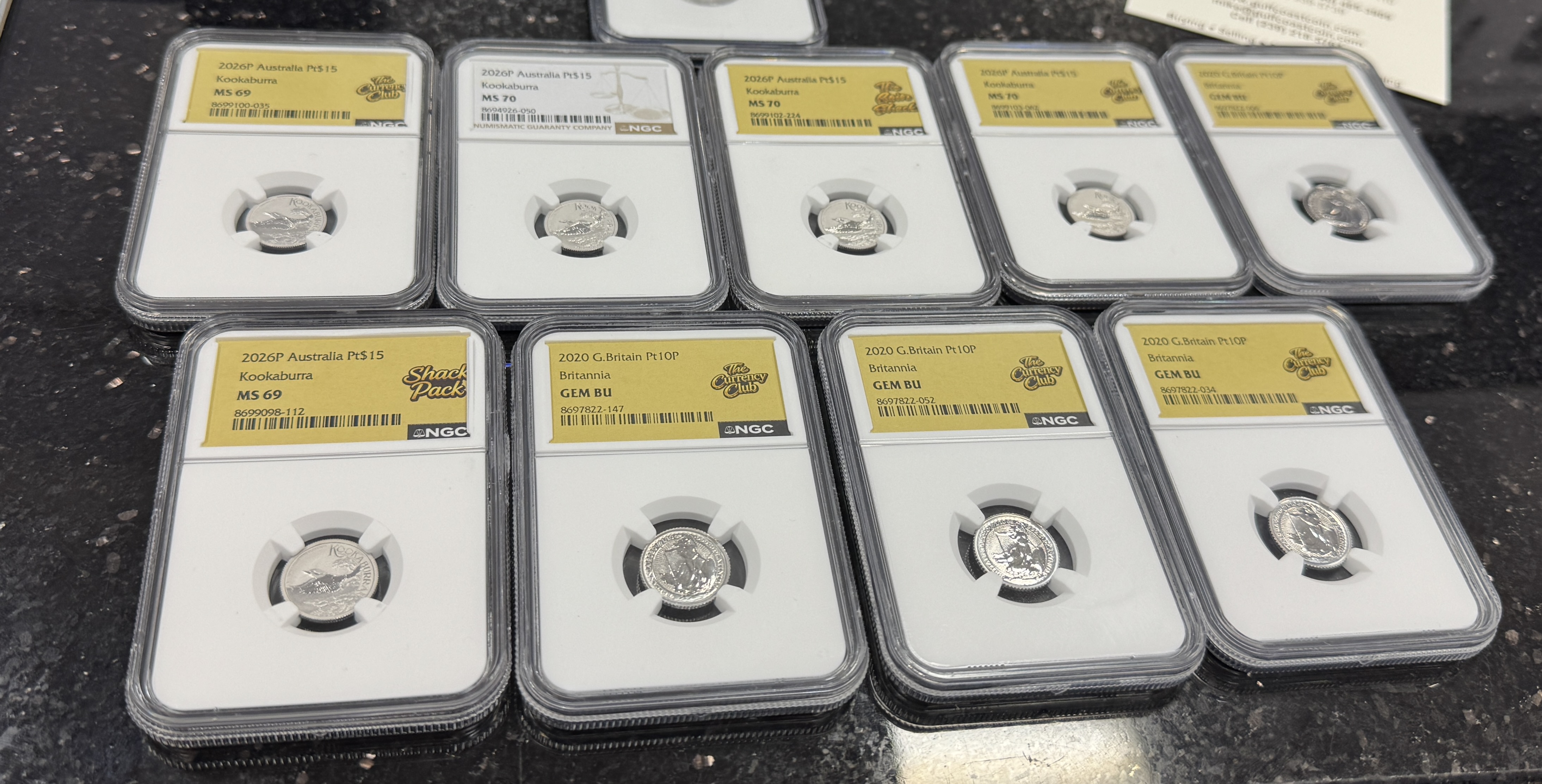 Platinum and bullion products at Gulf Coast Coin and Jewelry