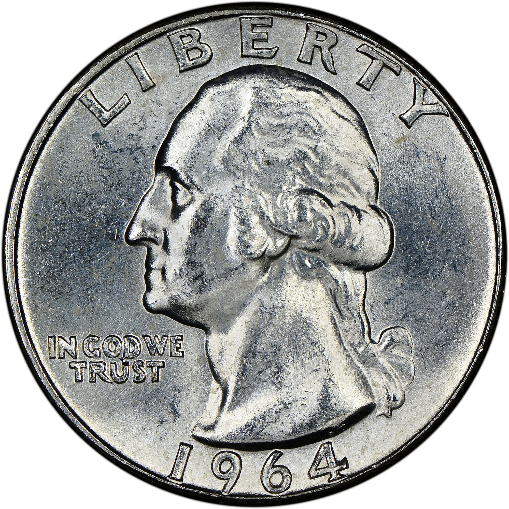 Front of a 1964 Washington silver quarter