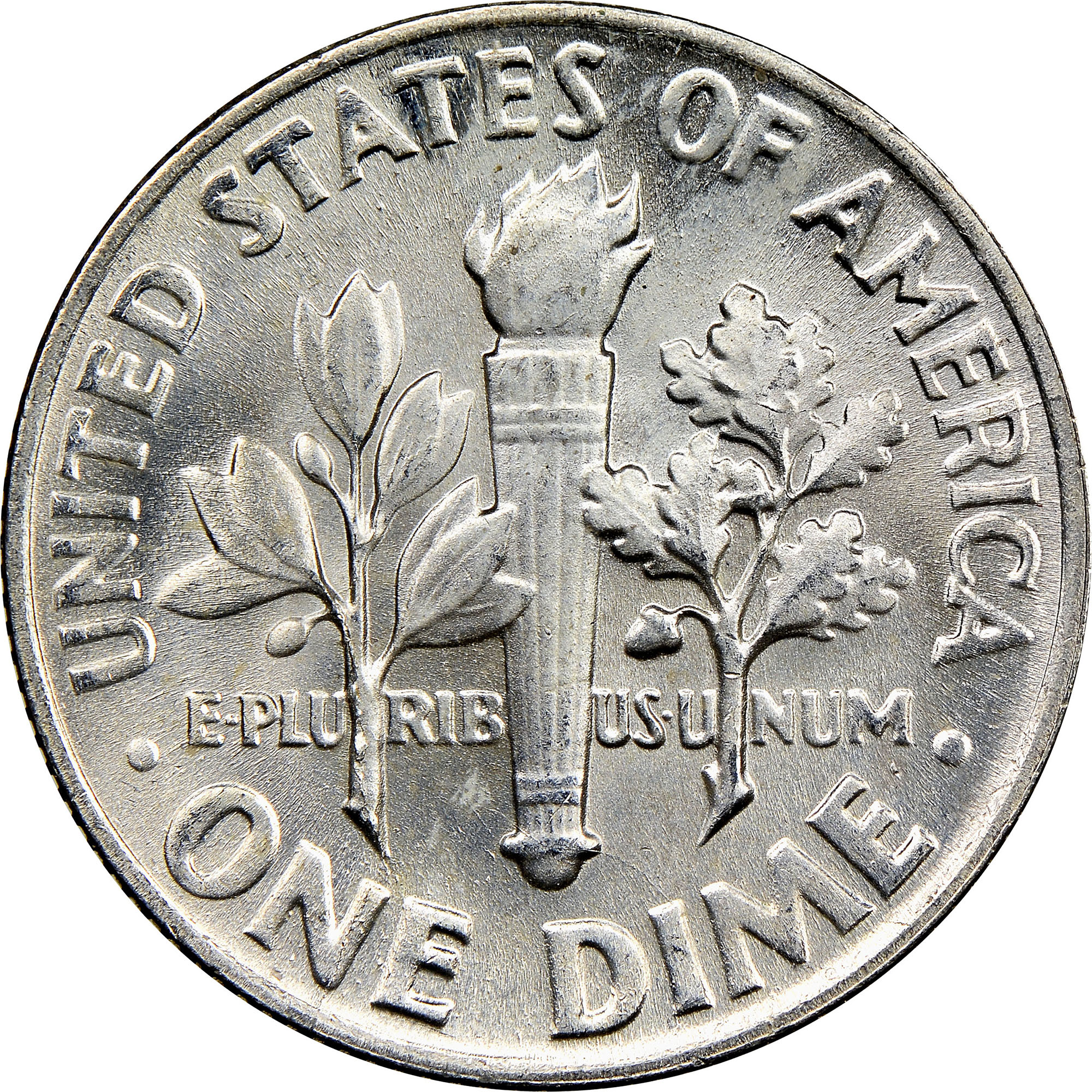 Reverse of a 1964 Roosevelt silver dime